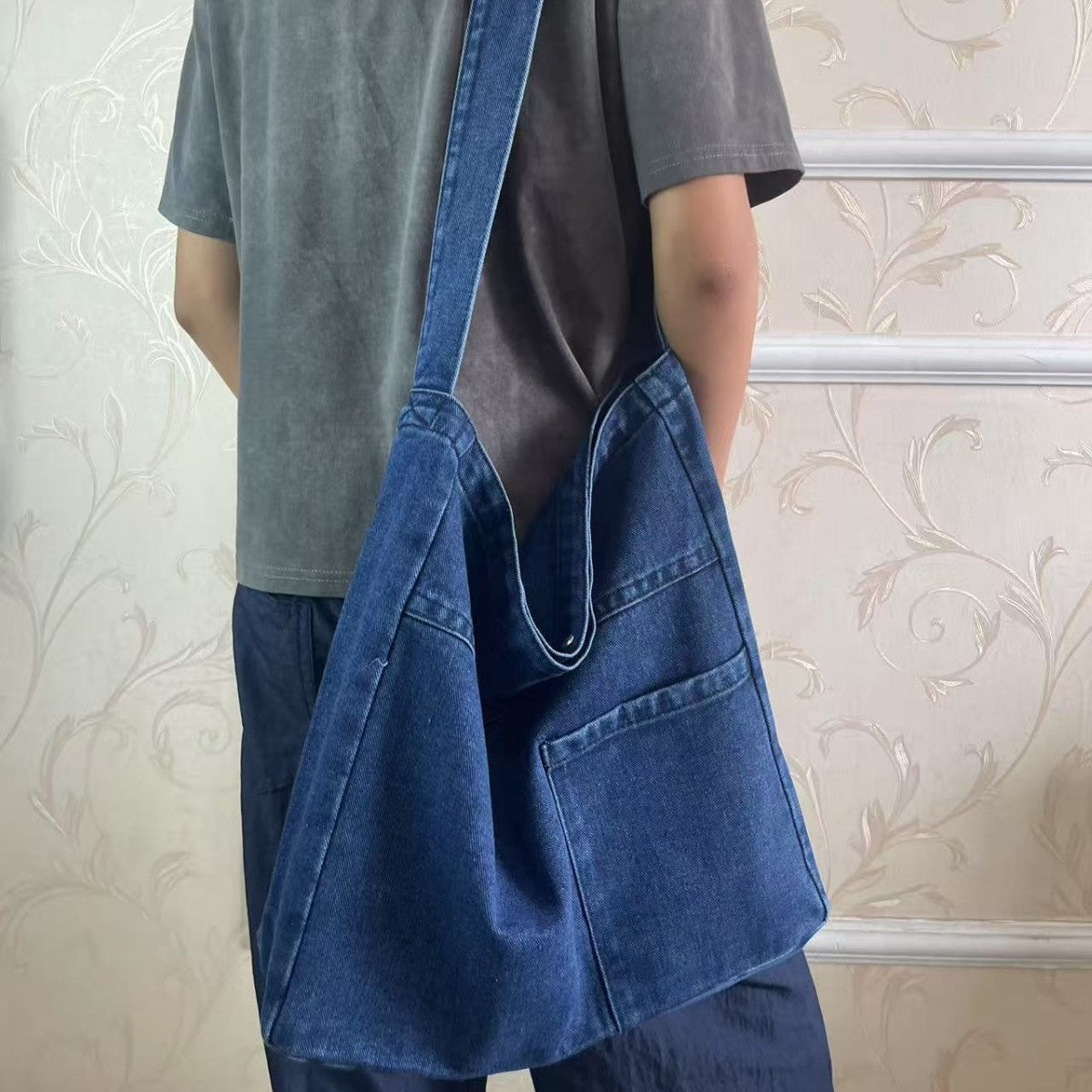 Mori Style Jean Large Capacity Sling Commuter Women's Messenger Bag