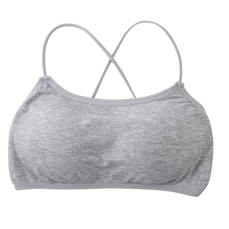 Cross Straps Cotton Backless Bandeau One-piece Fixed Cup Bras