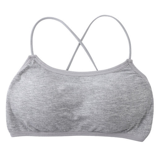 Cross Straps Cotton Backless Bandeau One-piece Fixed Cup Bras