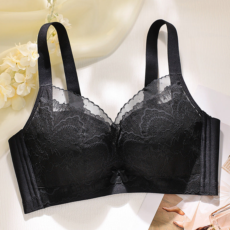 Women's Underwear Lightweight Breathable Paper Cup Lace Four Breasted Push Bras