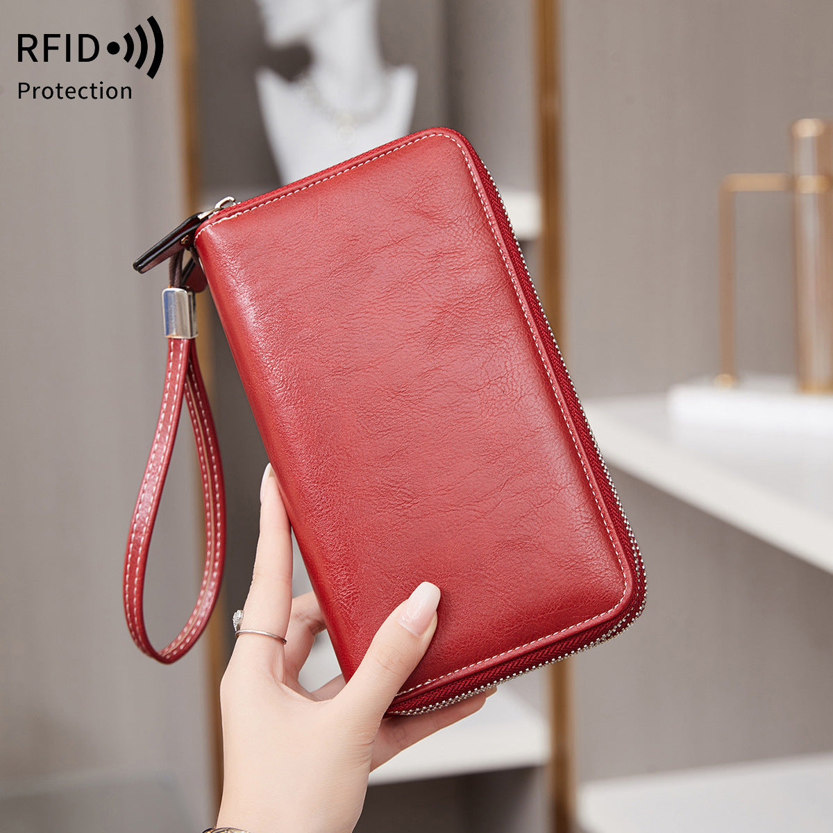 Double Layer Zipper Large Capacity Long Portable Card Holder