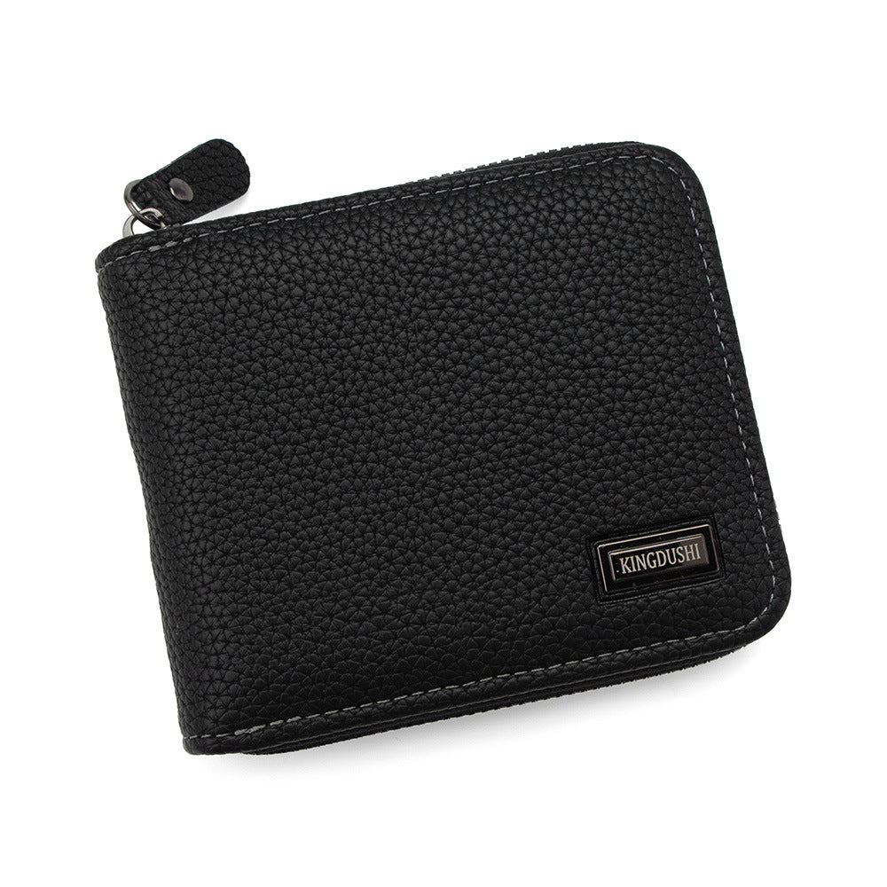Men's High-grade Lychee Pattern Short Chain Hinge Men's Wallet