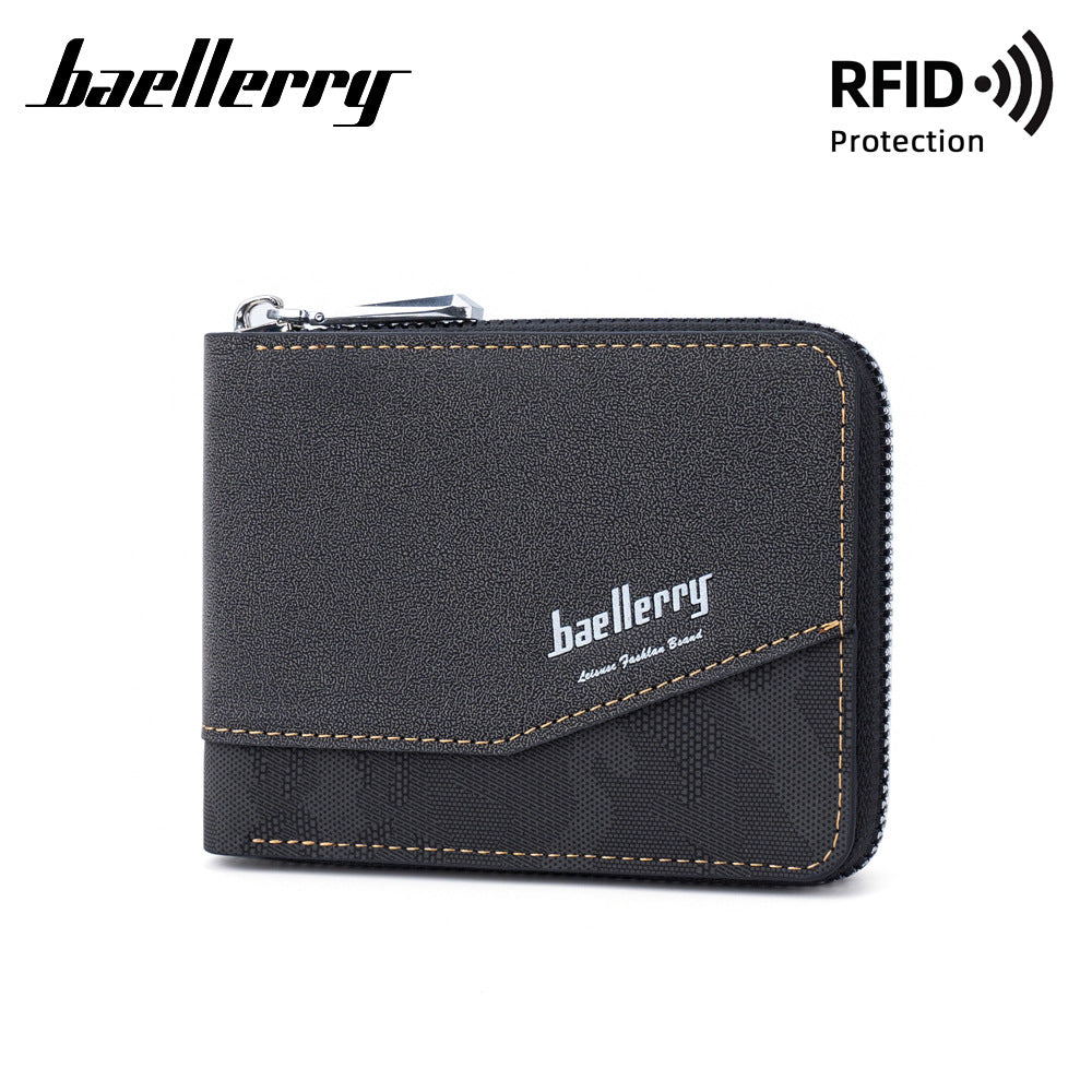 Men's Retro Short Zipper Contrast Color Ticket Men's Wallet