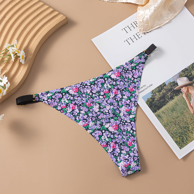 Women's Ice Silk Seamless Printed Low Waist Panties