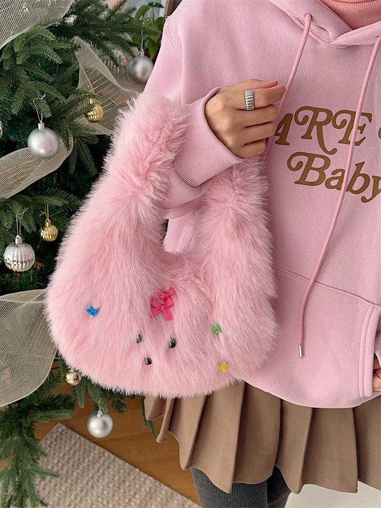 Winter Cute Fashion Plush Puppy Shopping Handbags