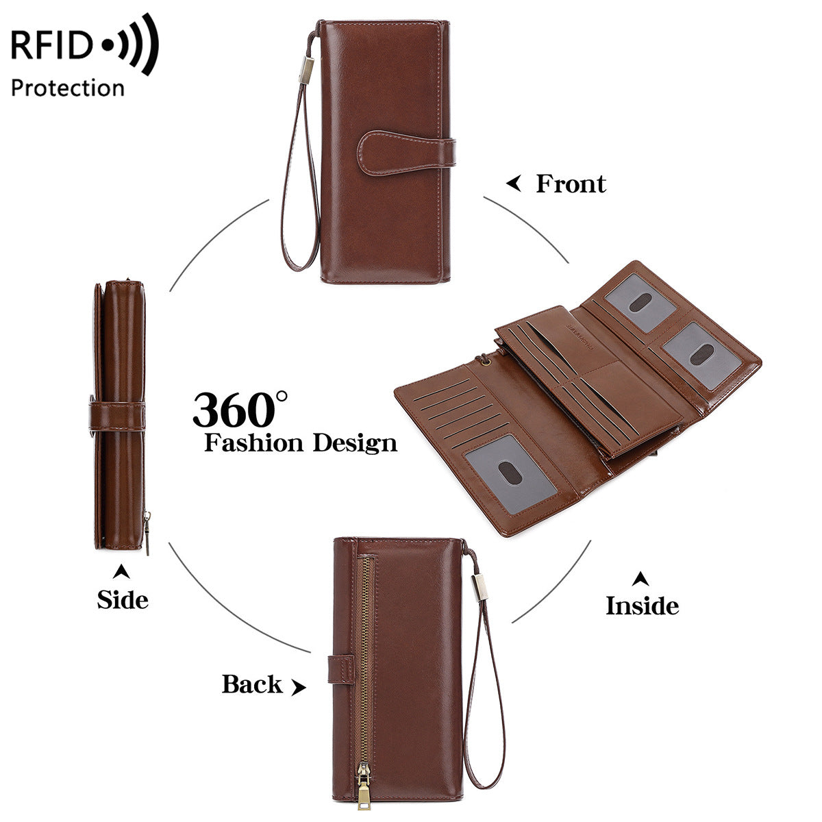 Women's Swiping Oil Wax Leather Long Vintage Ladies Wallet