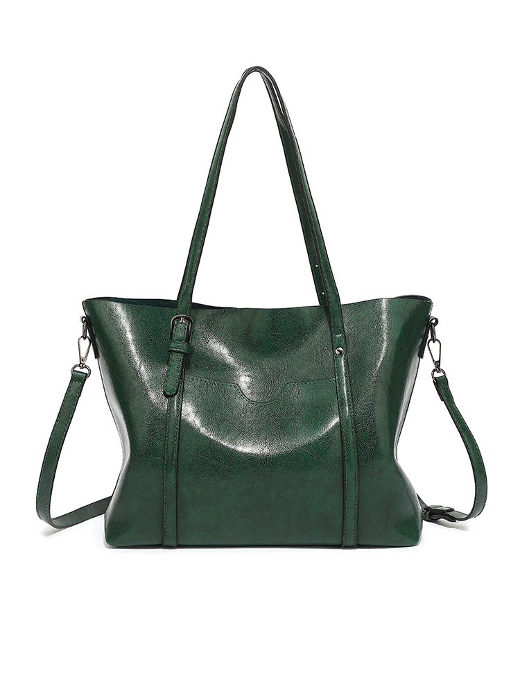 Women's Fashion Trendy Oil Leather Portable Big Women's Shoulder Bag