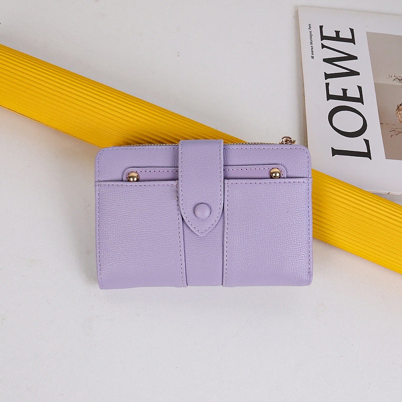 Women's Mid-length Solid Color High-grade Large Capacity Two Fold Folding Card Holder