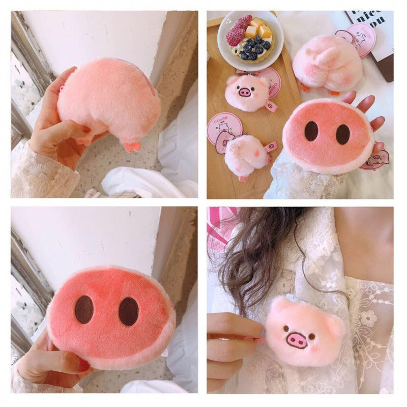 Mini Cute Pig Head Plush Heart Ladies Wallets