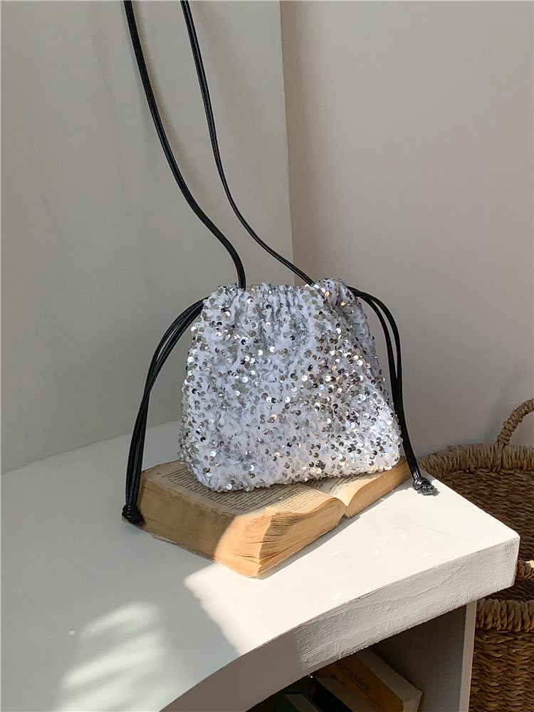 Female Drawstring Pleated Design Soft Portable Crossbody Bags