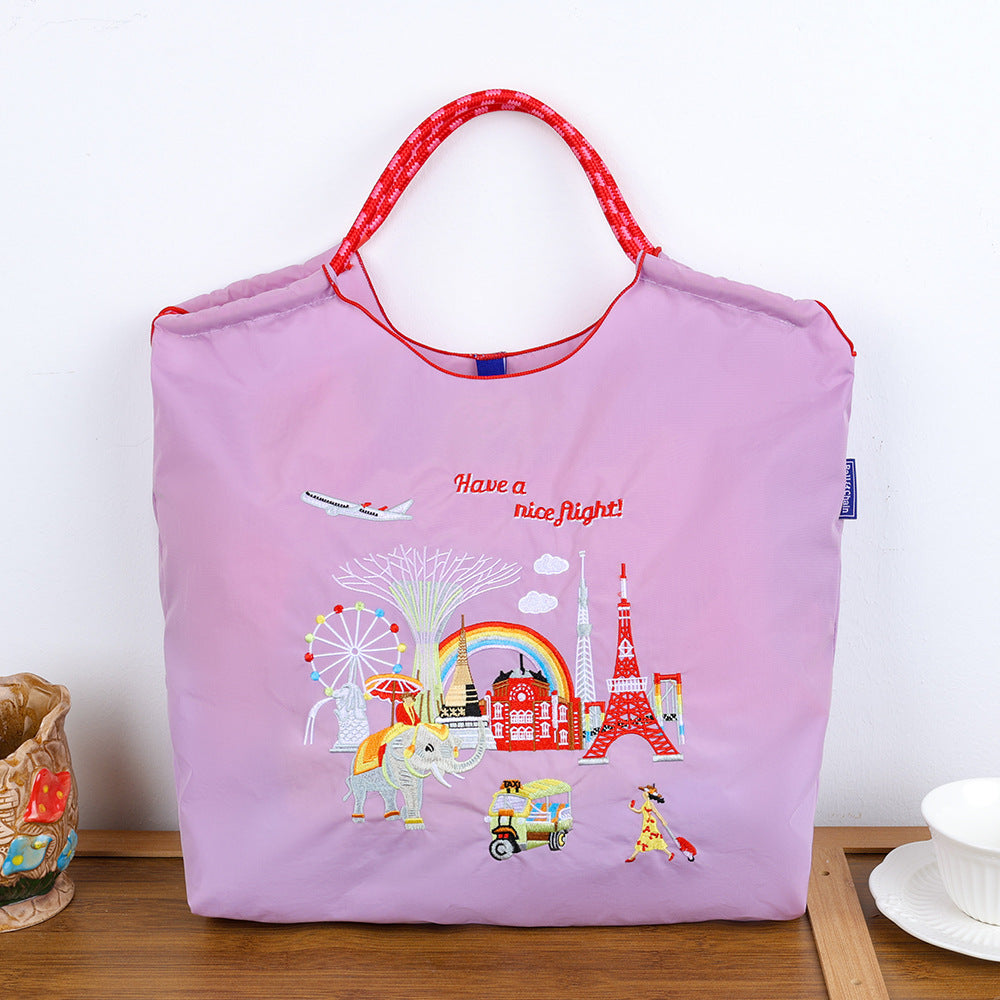 Environmental Protection Embroidery Shopping Nylon Cloth Flower Hand-held Minority Bags