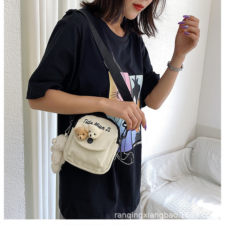 Women's Trendy Bear Canvas Simple Style Women's Messenger Bag