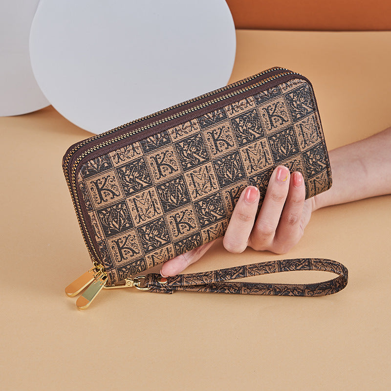 Women's Printed Large Capacity Double Zipper Mobile Ladies Wallet