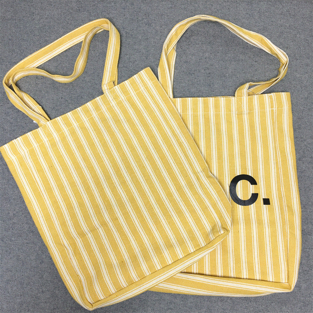 Women's & Men's & Vertical Stripes Shopping Portable Canvas Handbags
