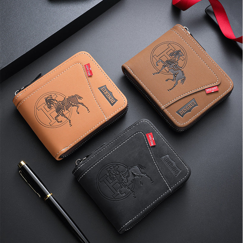 Men's Chain Retro Style Horizontal Zipper Fashion Short Men's Wallet
