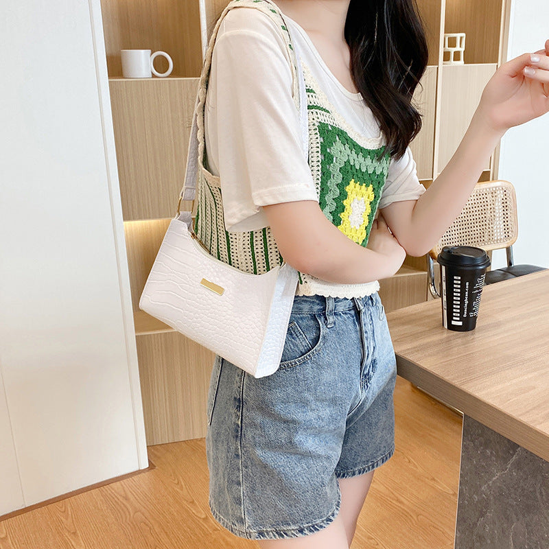 Women's Crocodile Pattern Underarm Korean Style Minority Shoulder Bags