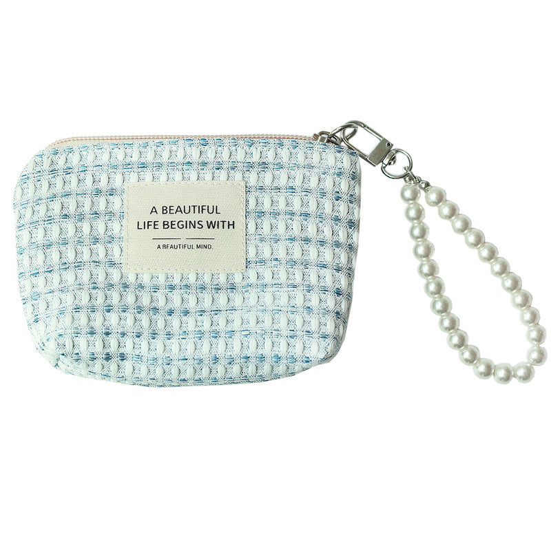 Cute Hand-woven Female Compact Pearl Zipper Coin Purses