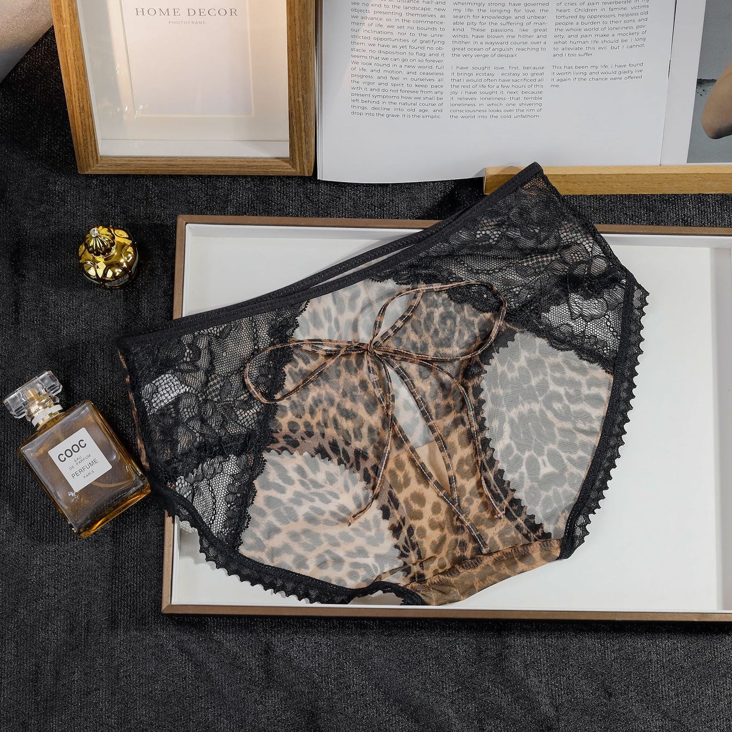 Women's Leopard Print Hollow Out Tied Bow Panties
