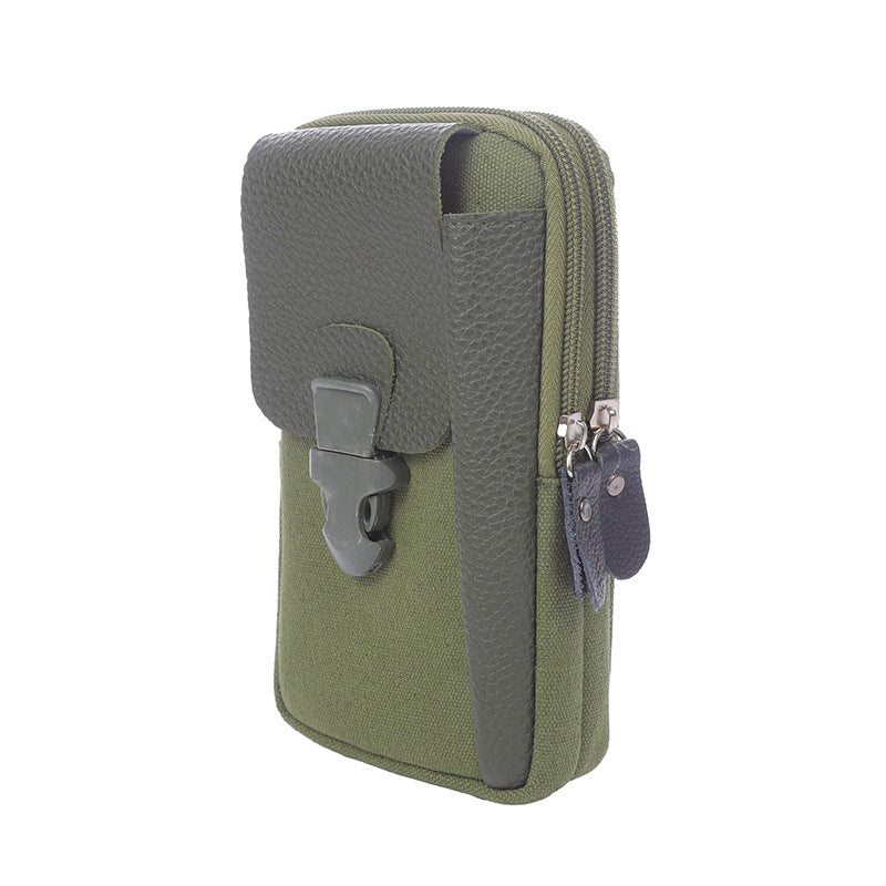 Men's Canvas With Pu Leather Mobile Layer Vertical Bags