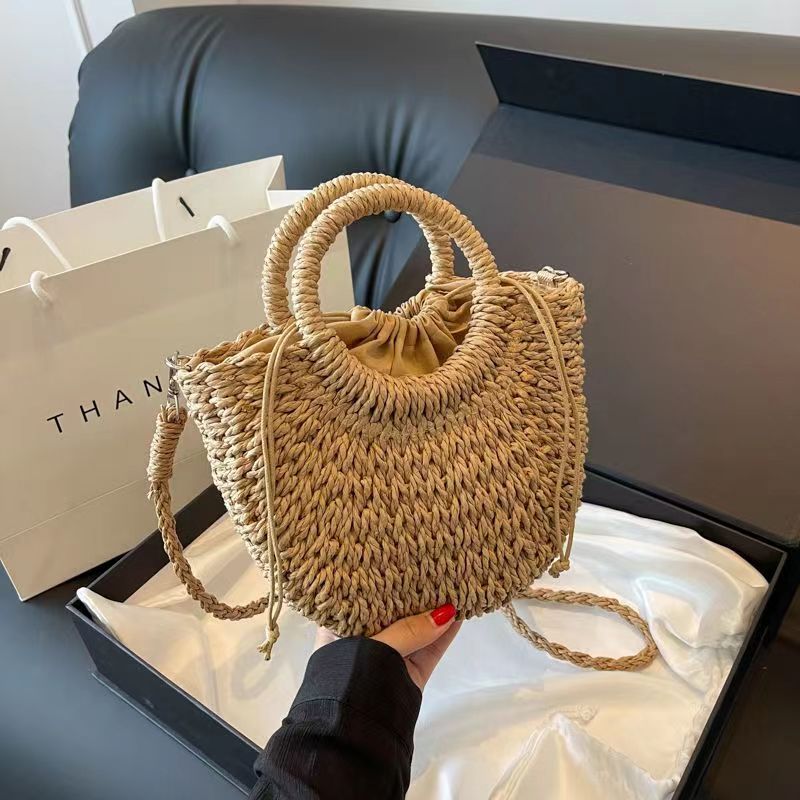 Women's Korean Lace Bow Woven Rattan Straw Handbags