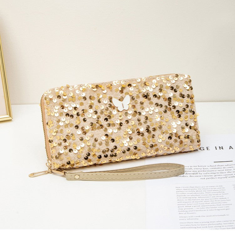 Unique Long Butterfly Fashion Sequin Clutch Ladies Wallet