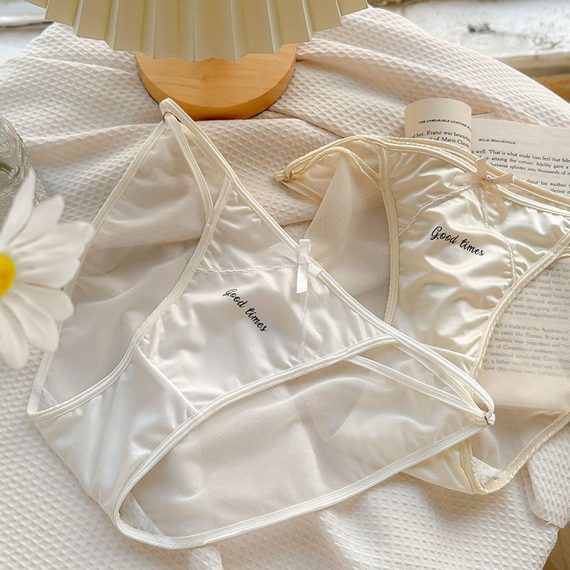 Women's Low Waist High Slit Sexy Briefs Summer Thin Milk Panties