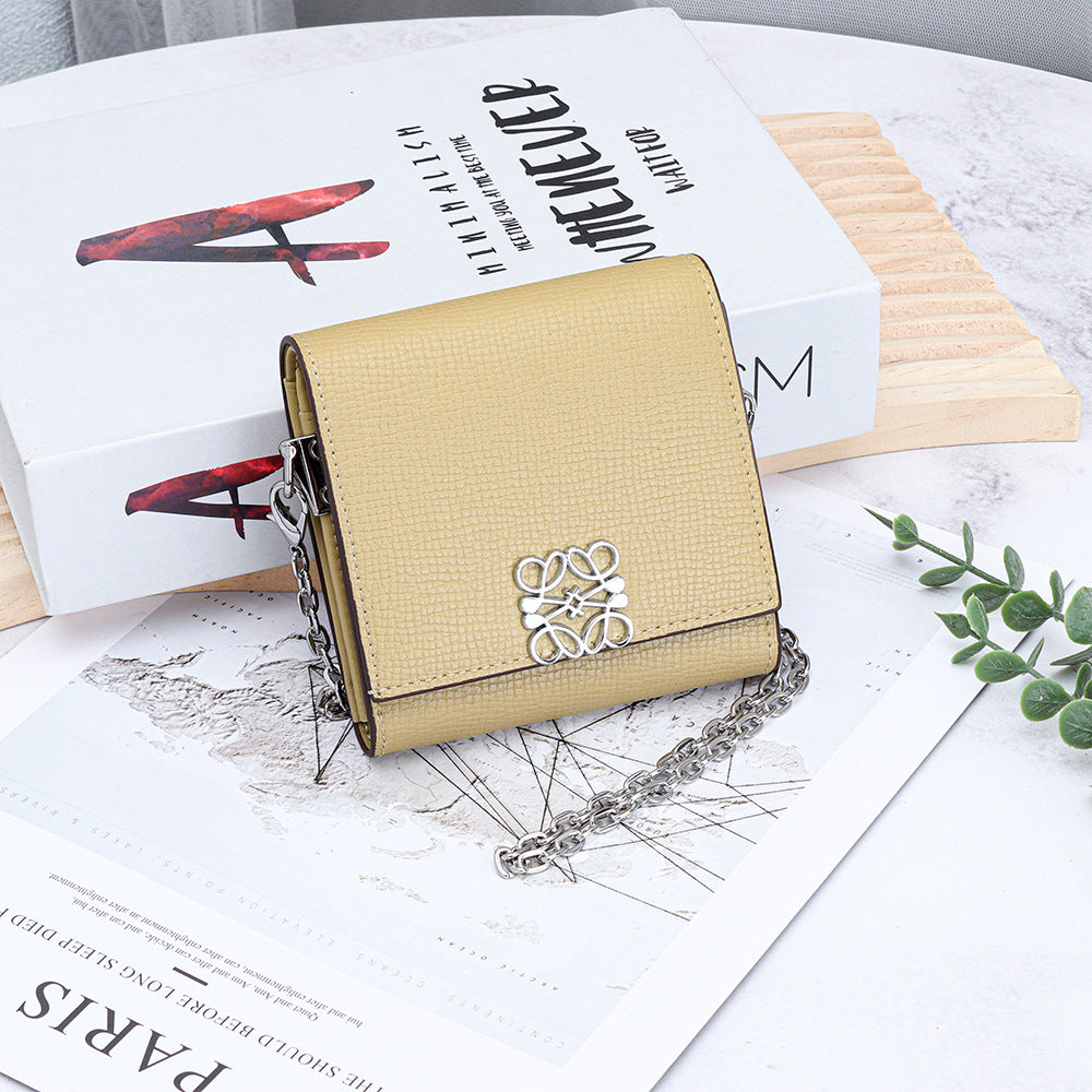 Women's Leather Chain Fashion Cattlehide Palm Print Ladies Wallet