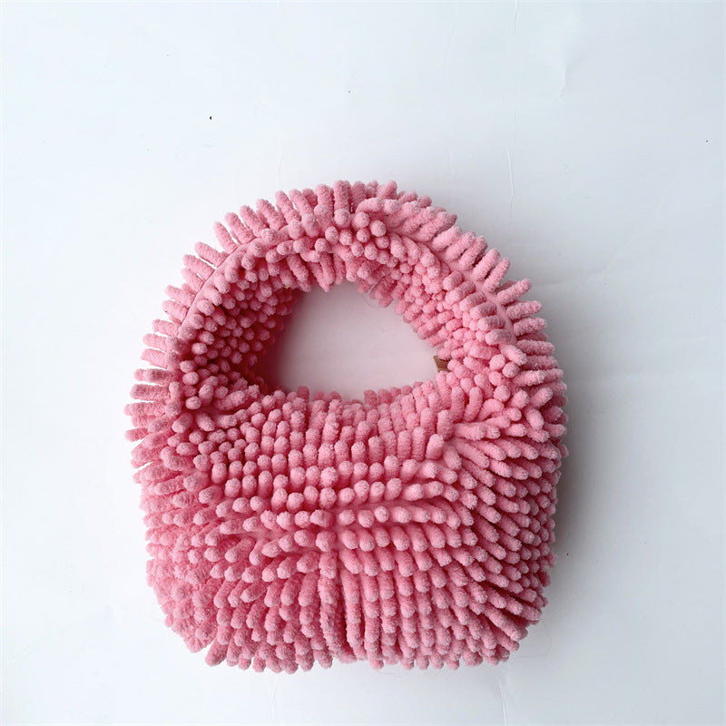 Plush Candy Color Lunch Box Cute Fashion Cotton Handbags