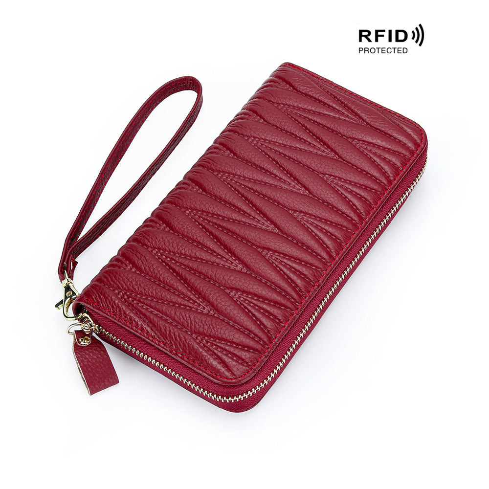 Women's Leather Long Zip Clutch Large Capacity Card Holder