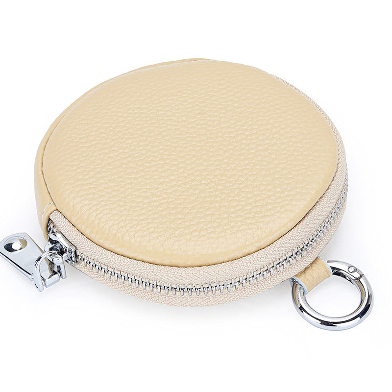 First Layer Cowhide Female Round Simple Earphone Coin Purses