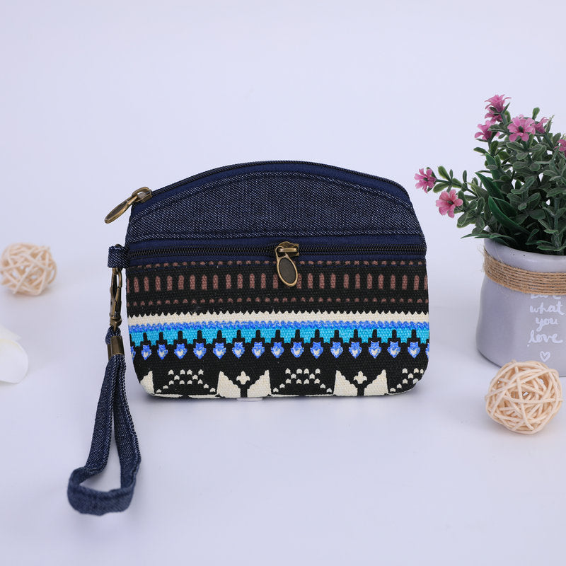 Fabric Fresh Sweet Pastoral Flowers Double Coin Purses