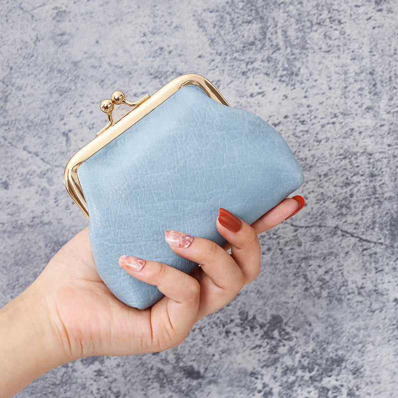 Retro Fashion Short Mini Clutch Oil Wax Leather Earphone Ladies Wallet