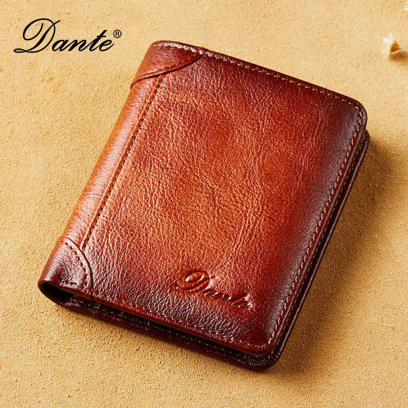 Men's Genuine Leather Swiping Vertical Three-fold Vintage Men's Wallets