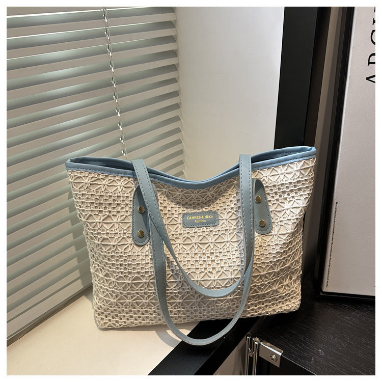 Women's Style Color Matching Straw Texture Underarm Women's Shoulder Bag