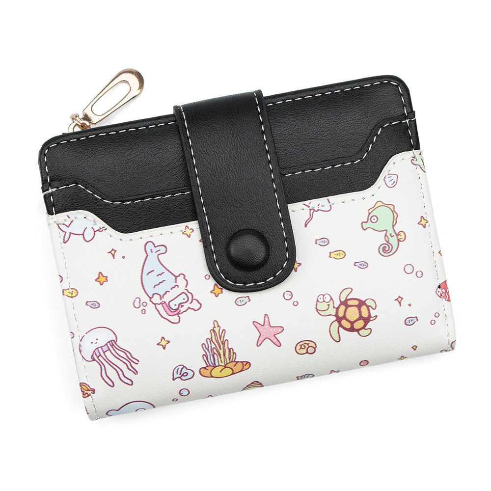 Fashion Cartoon Printed Large Capacity Zipper Female Two Fold Multiple Card Holder