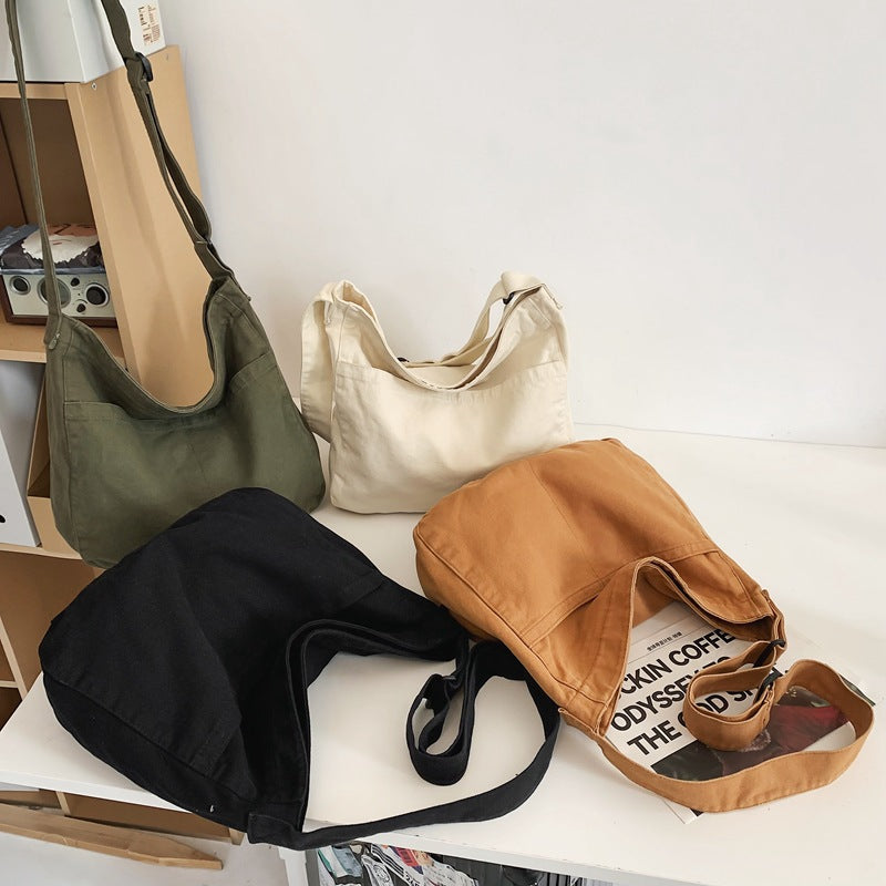 Washed Canvas Simple Retro Female College Bags