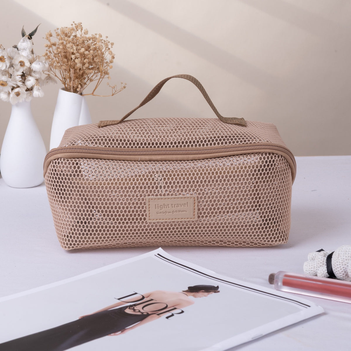 Hollow Mesh Large Capacity High Sense Multifunctional Partition Toiletry Makeup Bag