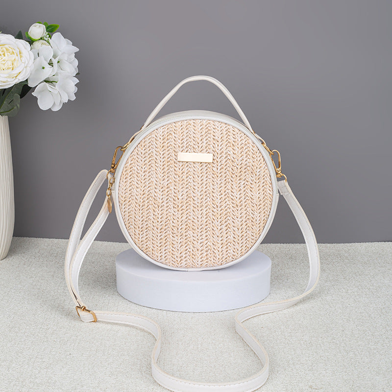 Women's Summer Cute Simple Straw Woven Round Women's Messenger Bag