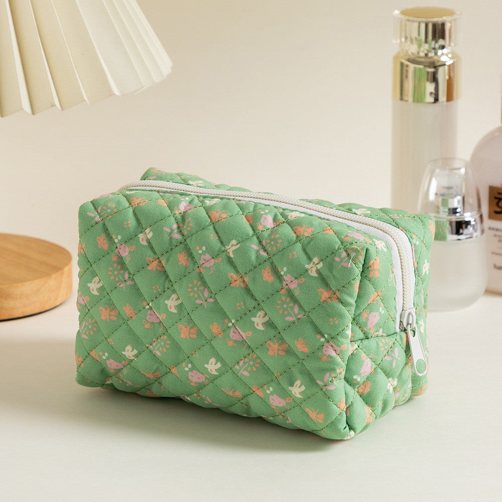 Floral Quilted Toiletries Portable Cosmetics Storage Makeup Bag