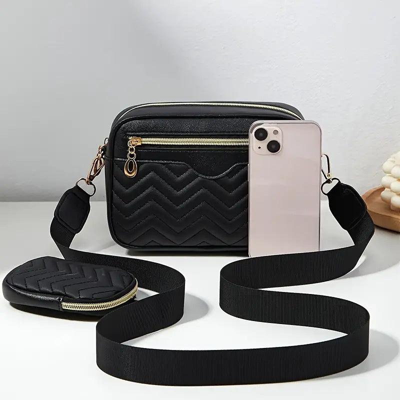 Women's Wave Embroidered Front Pull Cross Body Coin Purses