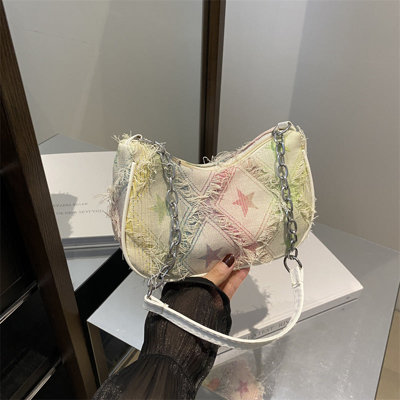 Women's Fashionable Stylish Cool Gradient Denim Chain Bags