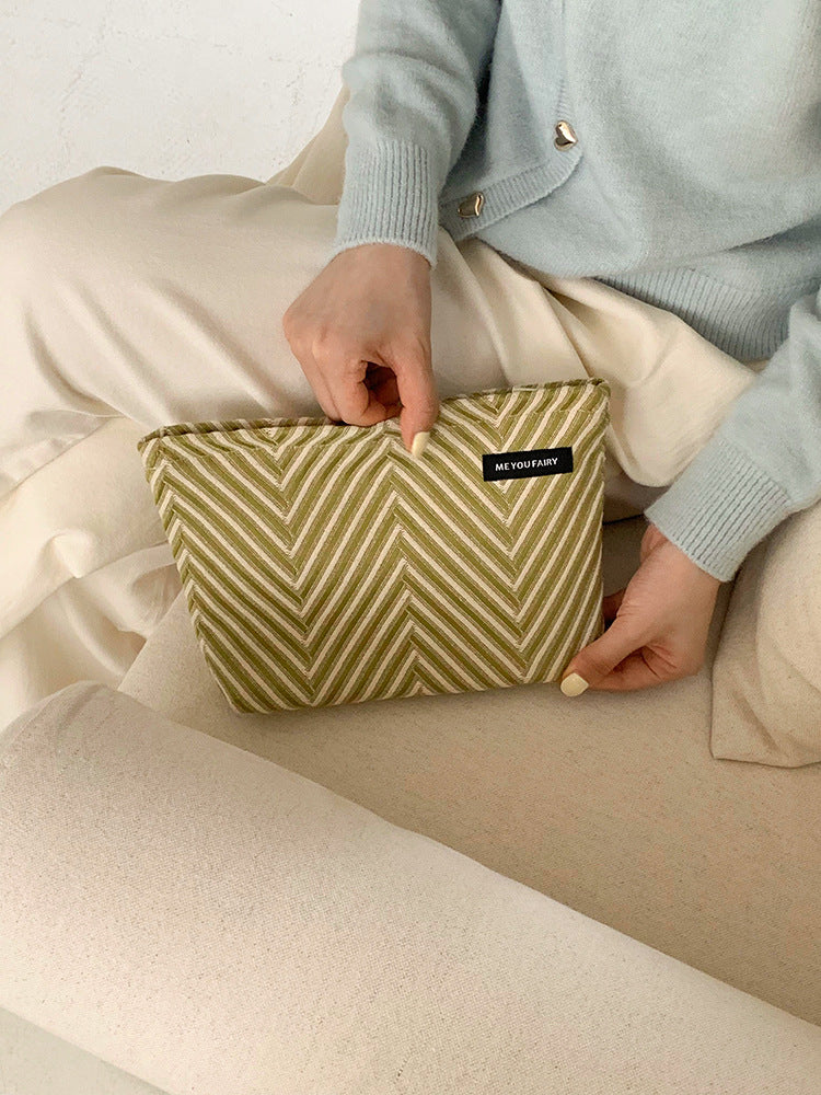 Geometric Striped Make-up Canvas Portable Skin Care Buggy Makeup Bag