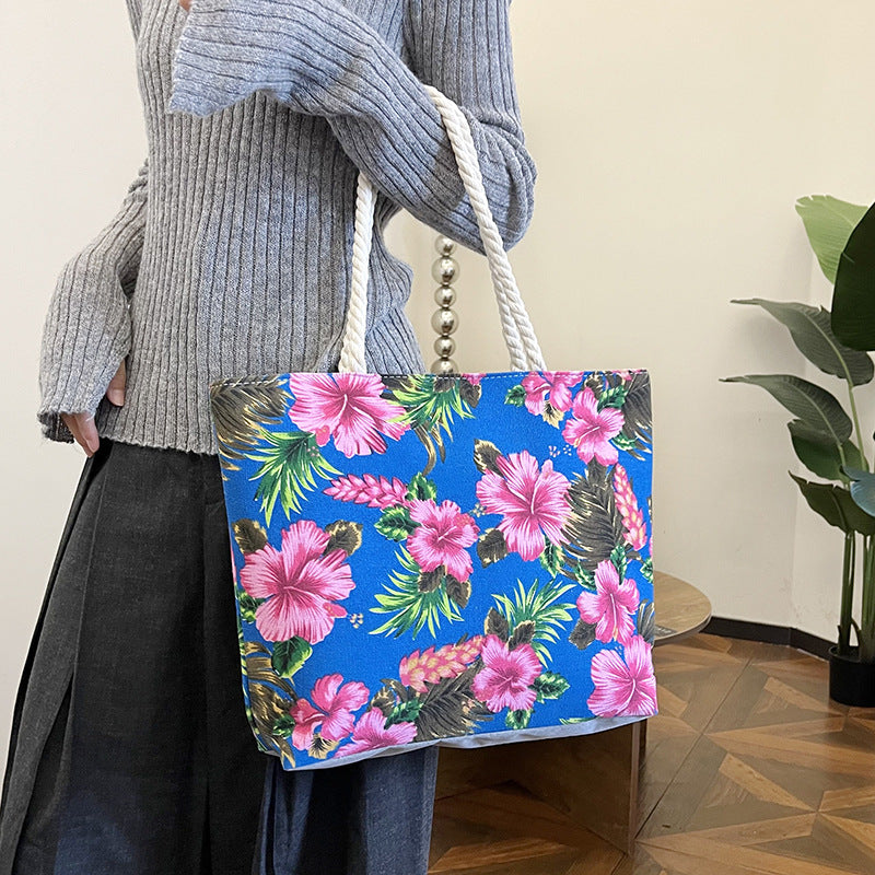 Women's Printed Canvas Flower Cloth Fashion Ethnic Style Large Capacity Women's Shoulder Bag