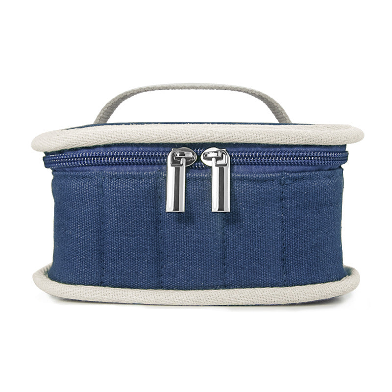 Grid Solid Color Canvas Large Capacity Makeup Bag