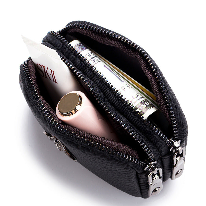 Women's Mini Cute Leather Double Zipper Pocket Bags