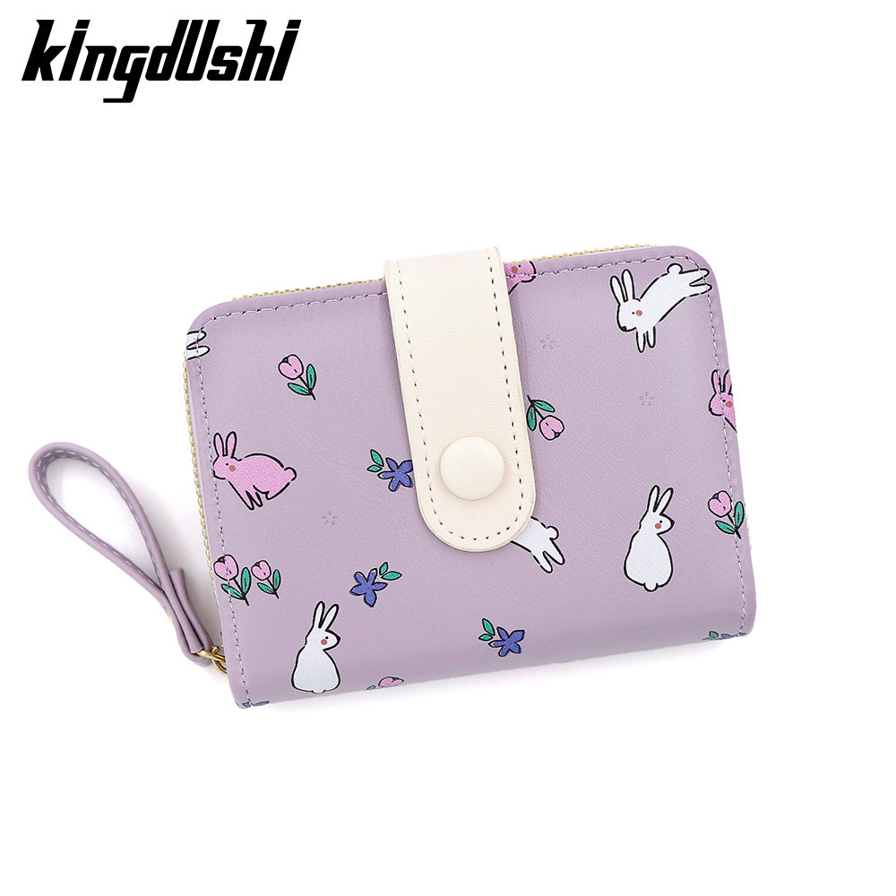 Women's Cute Rabbit Print Short Organ Hasp Document Ladies Wallet