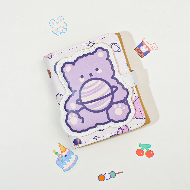 Women's Bear Cartoon Short Button Tri Fold Purses