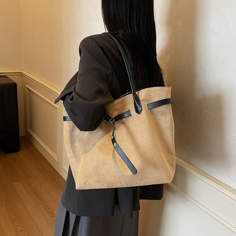 Large Suede Simple Solid Color Design Commuter Tote Bags