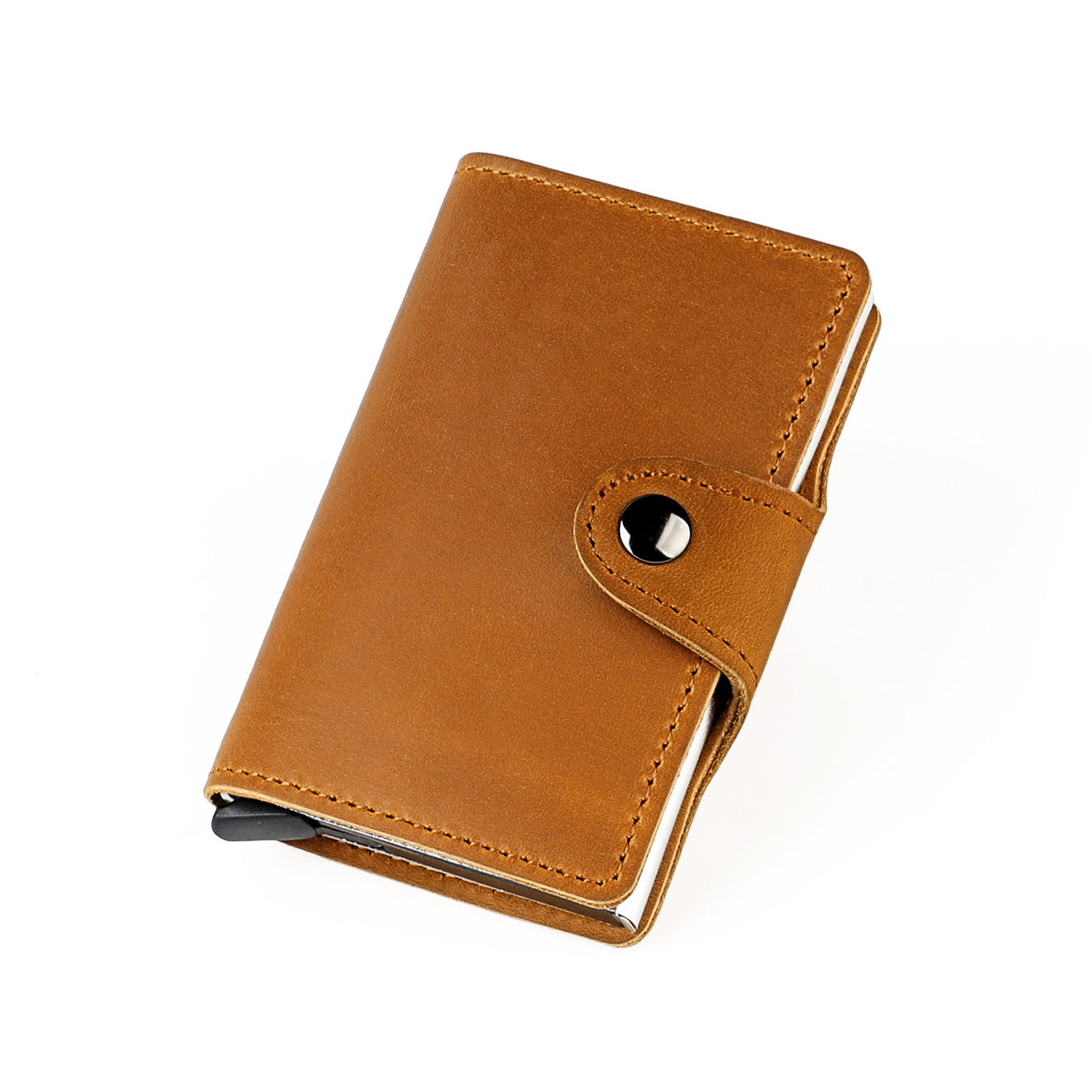 Retro Crazy Horse Leather Automatic Aluminum Card Holder