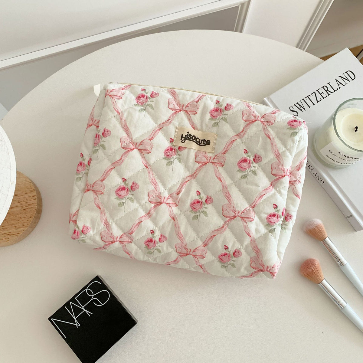 Good-looking Rose Portable Large Capacity Bow Skin Makeup Bag